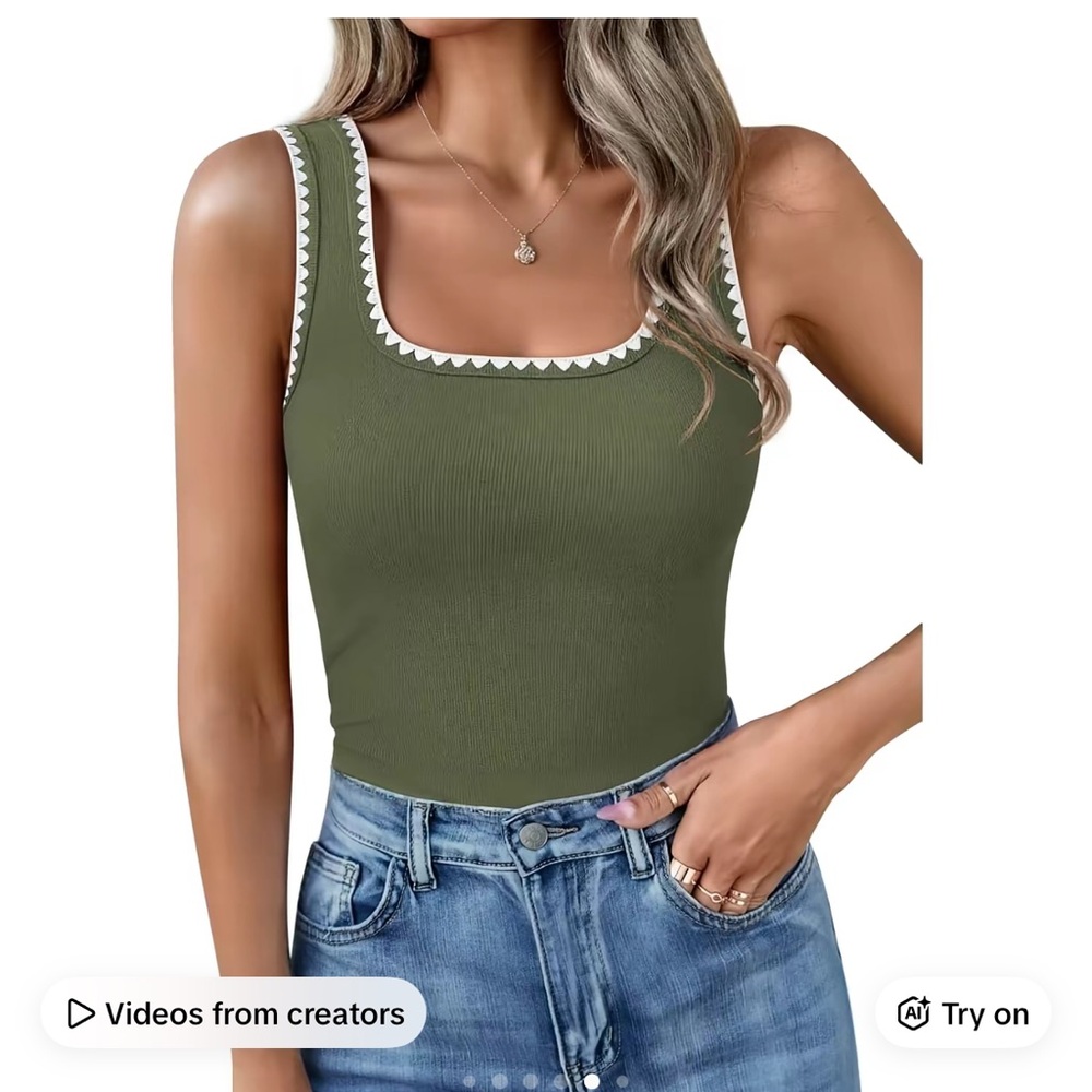 Women’s Olive Tank Top with White Trim NWT